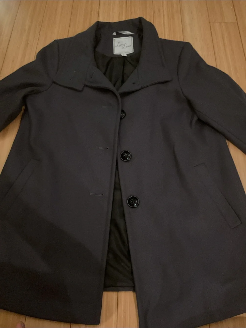 Larry Levine Black Men's Pea Coat with Classic Collar